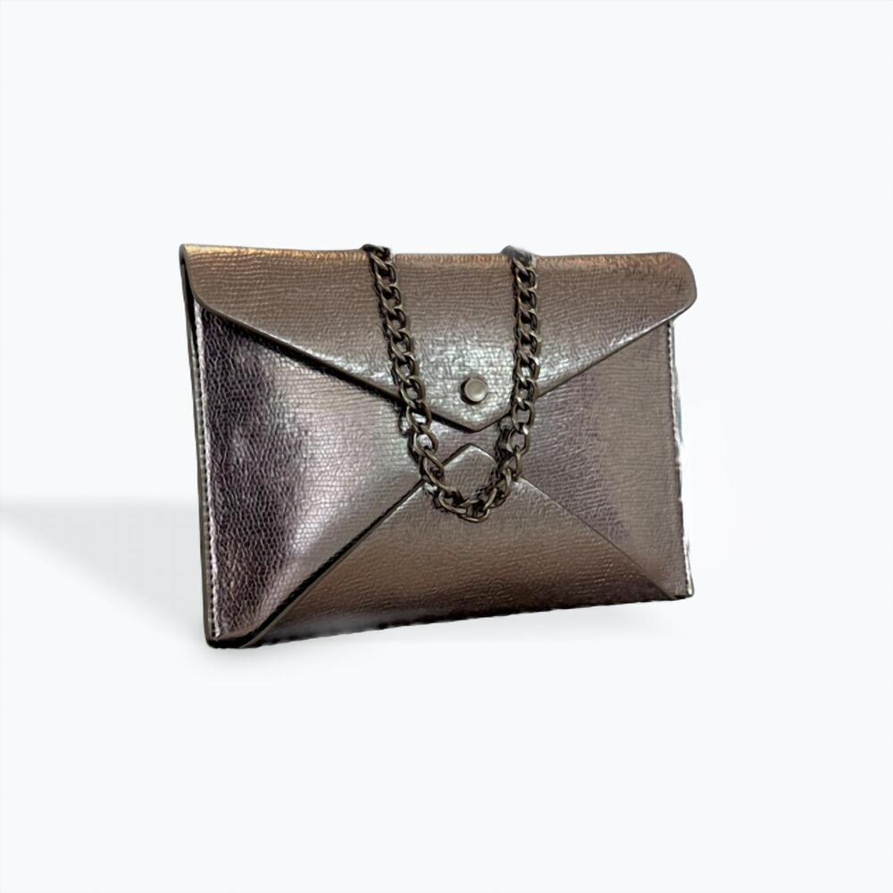 NEW CEJON envelope shoulder bag clutch in pewter textured